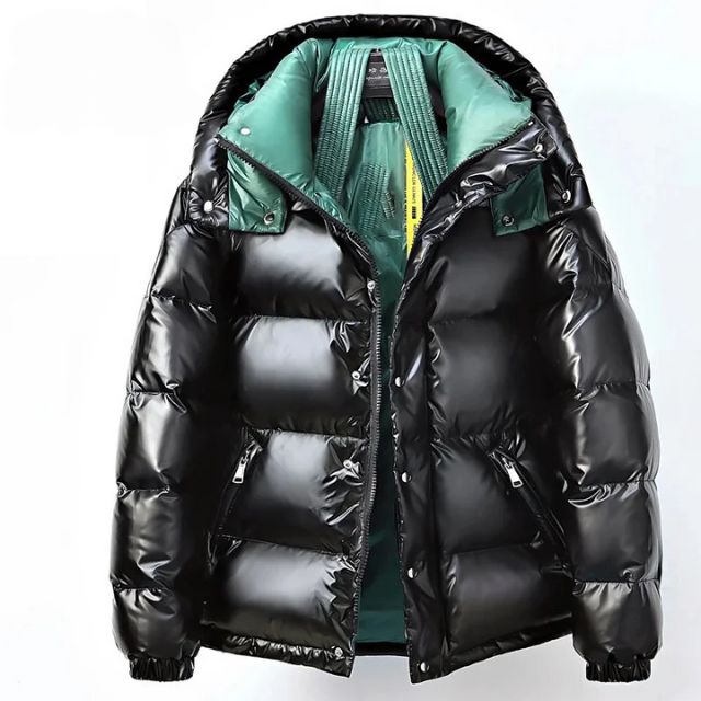 Veste doudoune noir d'hiver brillante pour homme