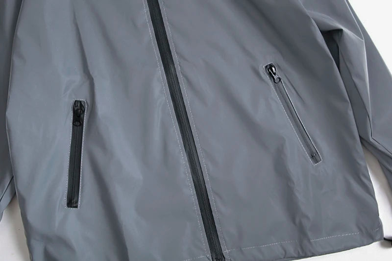 Veste imperméable réfléchissante à capuche avec fermeture éclair homme