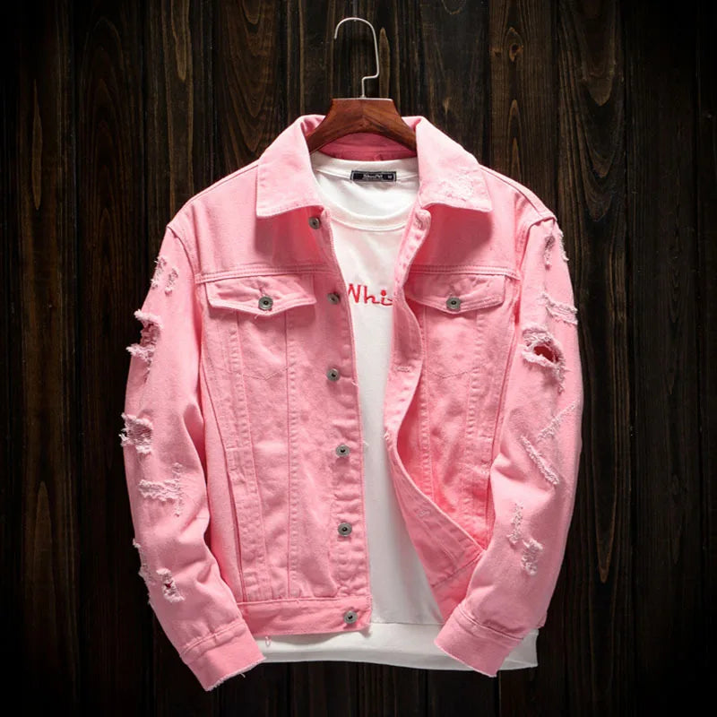 Veste en Jean Streetwear déchirée Homme