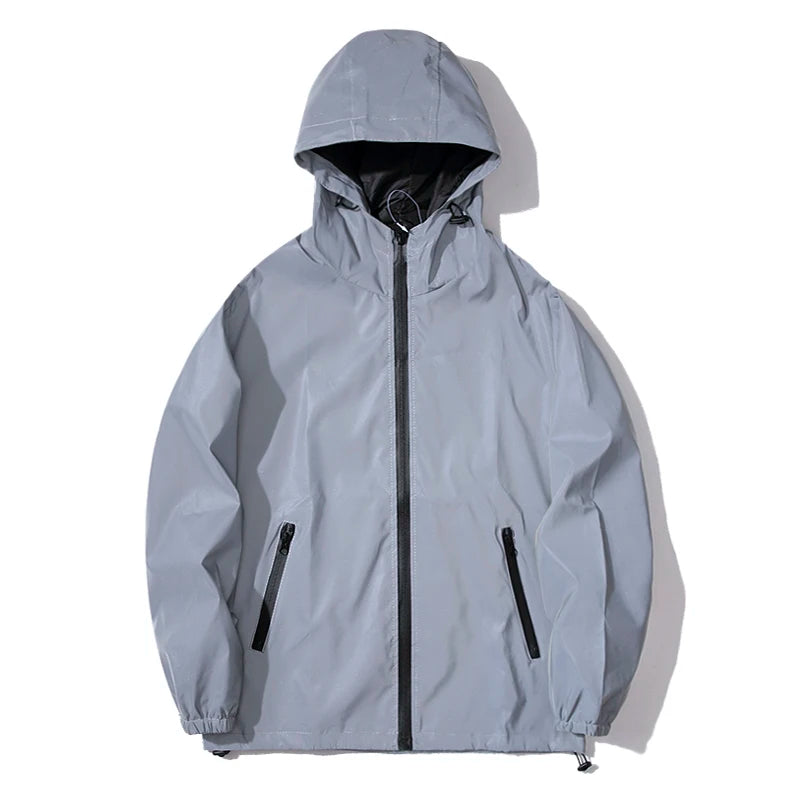 Veste imperméable réfléchissante à capuche avec fermeture éclair homme