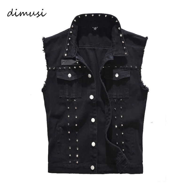 Veste en jean noir avec trou à rivets