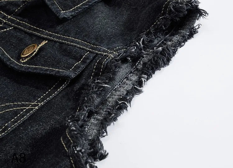 Veste en jean denim noir sans manche pour homme