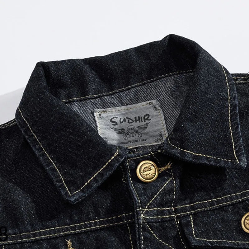 Veste en jean denim noir sans manche pour homme