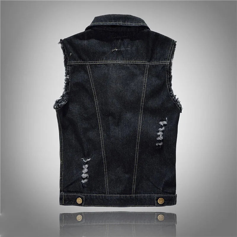 Veste en jean denim noir sans manche pour homme