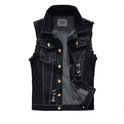Veste en jean denim noir sans manche pour homme
