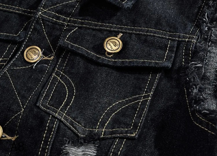 Veste en jean denim noir sans manche pour homme