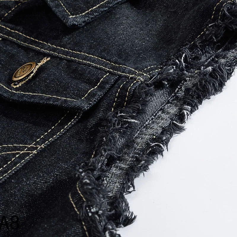 Veste en jean denim noir sans manche pour homme