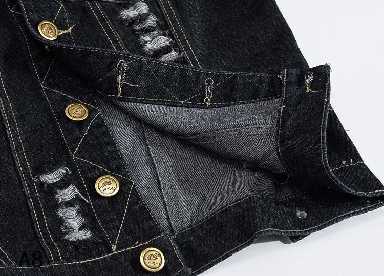Veste en jean denim noir sans manche pour homme