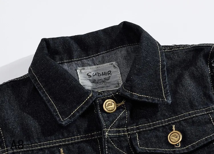 Veste en jean denim noir sans manche pour homme