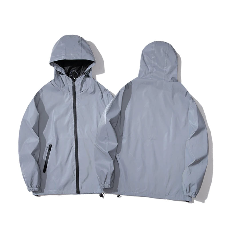 Veste imperméable réfléchissante à capuche avec fermeture éclair homme
