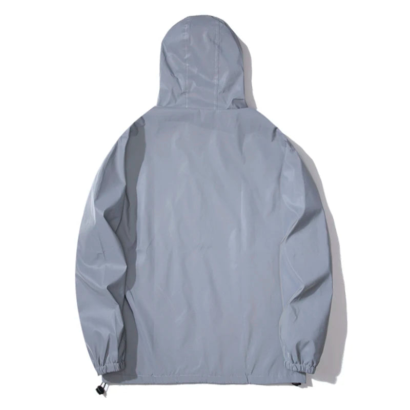 Veste imperméable réfléchissante à capuche avec fermeture éclair homme