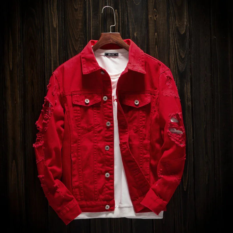 Veste en Jean Streetwear déchirée Homme