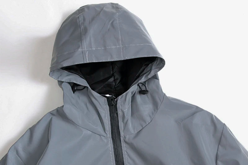 Veste imperméable réfléchissante à capuche avec fermeture éclair homme