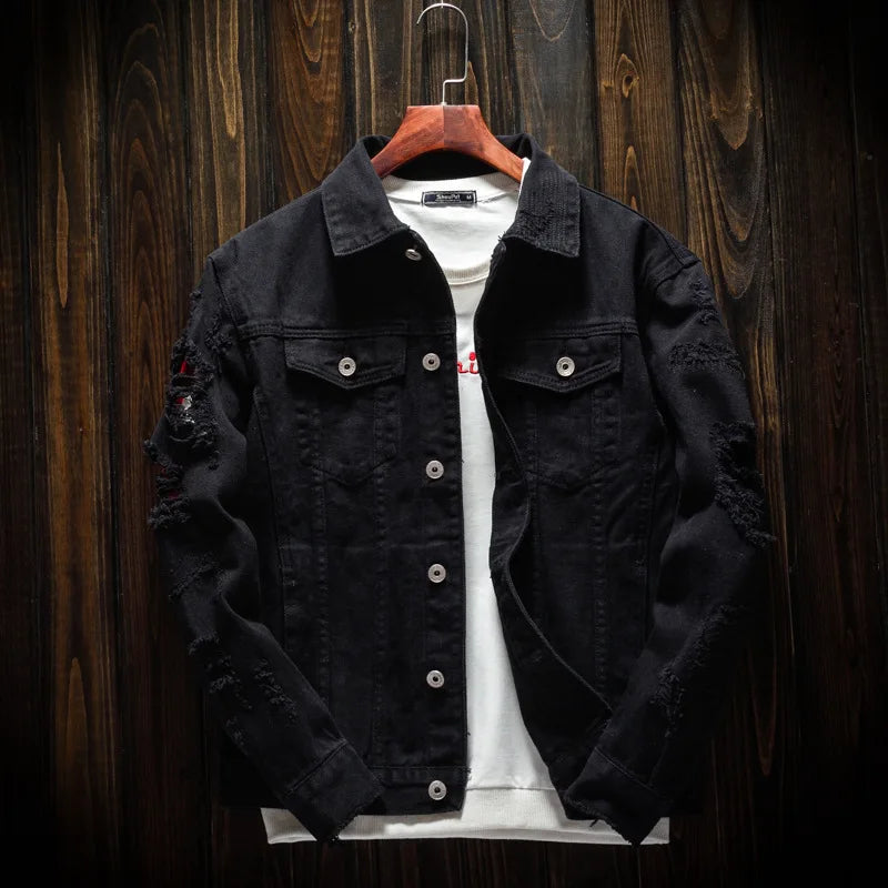 Veste en Jean Streetwear déchirée Homme