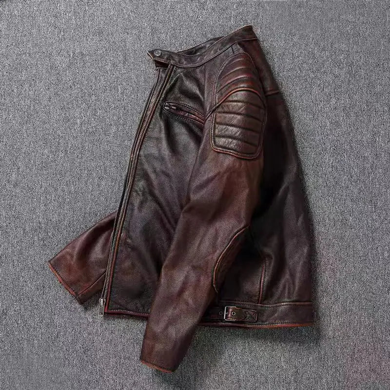 Veste style vintage en cuir de vachette véritable