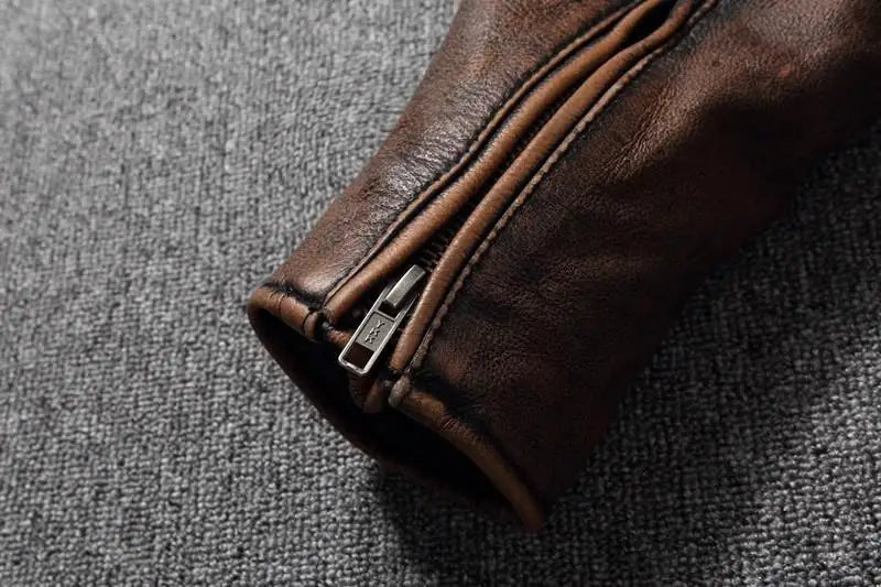 Veste style vintage en cuir de vachette véritable