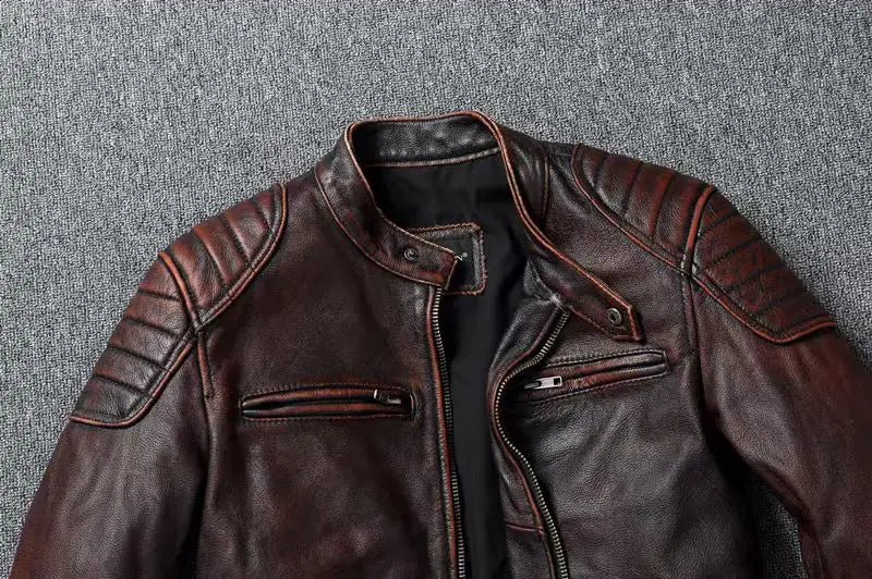 Veste style vintage en cuir de vachette véritable