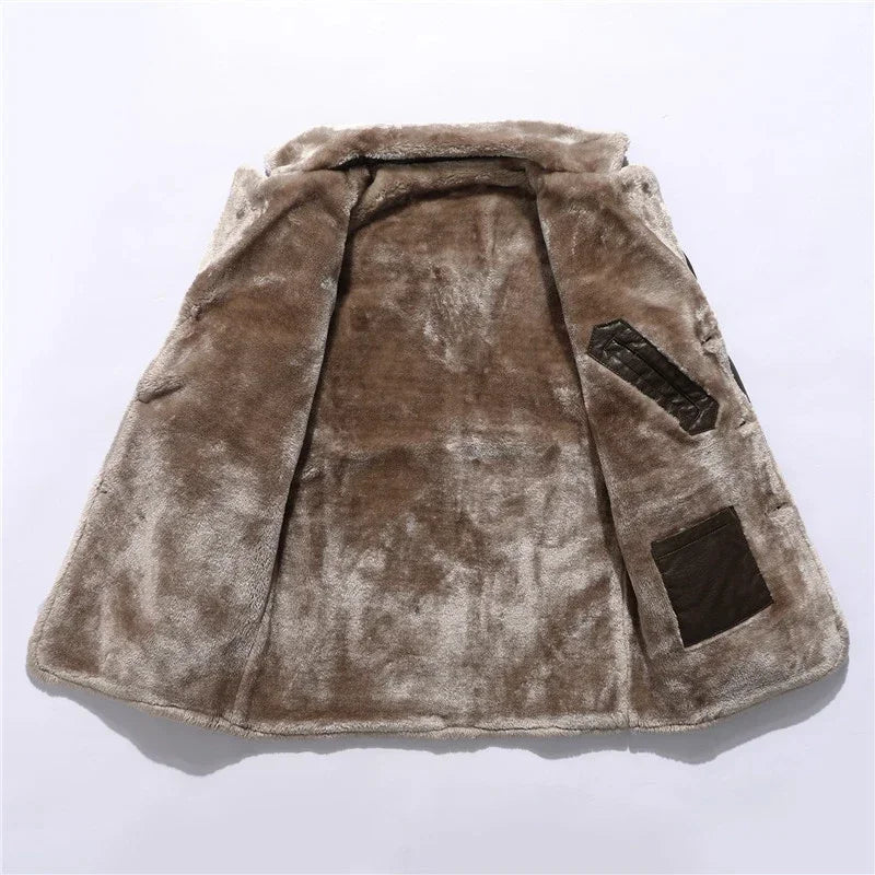 Veste longue Veste Simili Cuir Fourrure Homme