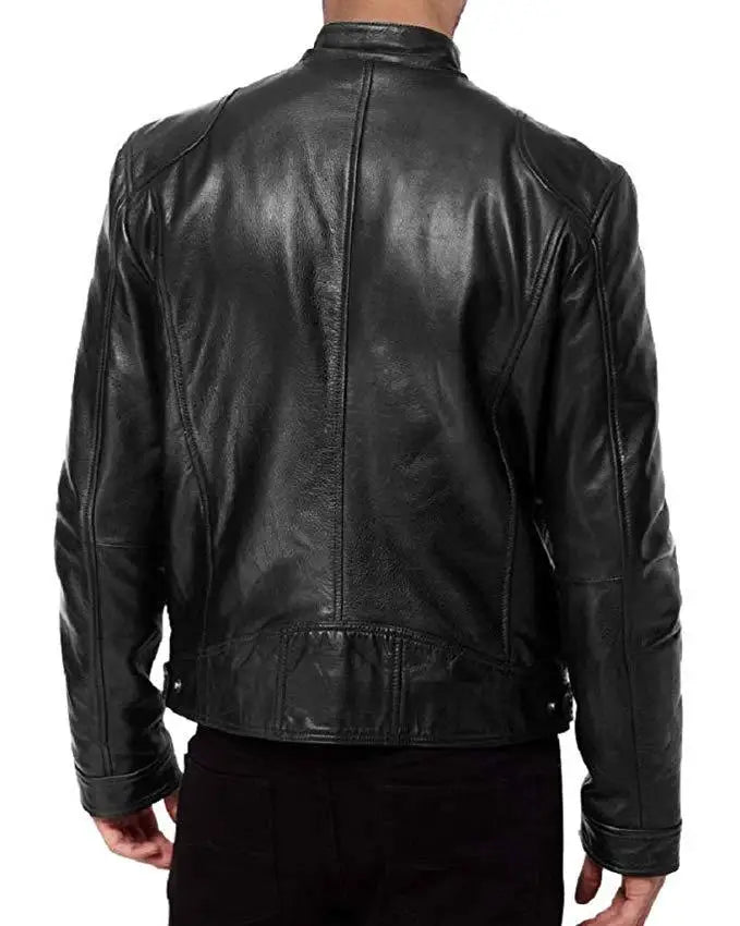 Vestes cuir biker col montant homme