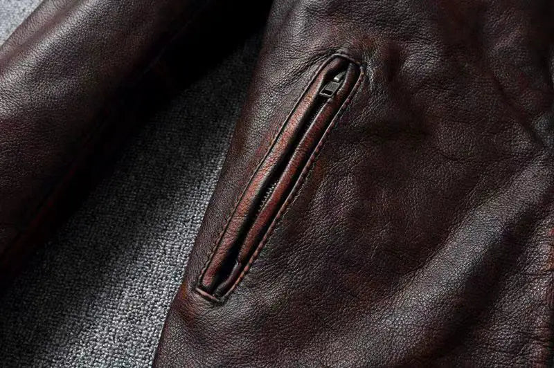 Veste style vintage en cuir de vachette véritable