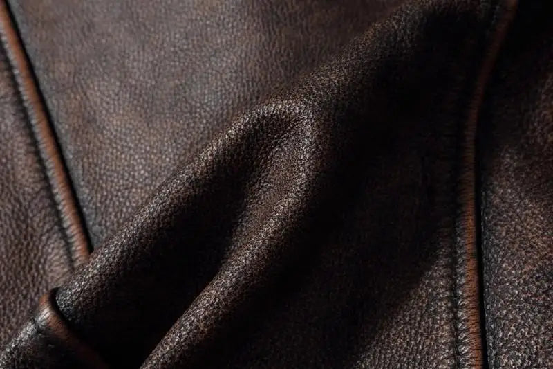 Veste style vintage en cuir de vachette véritable