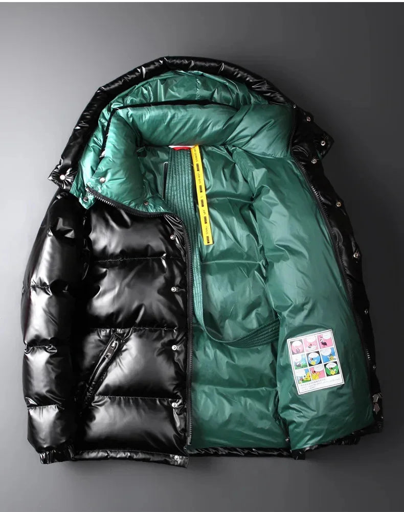 Veste doudoune noir d'hiver brillante pour homme