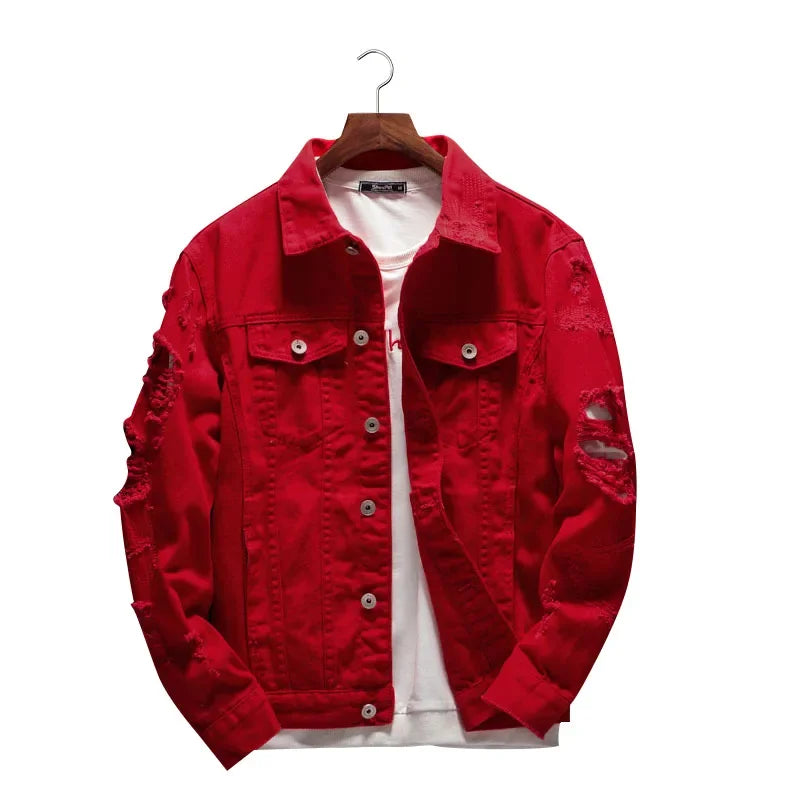 Veste en Jean Streetwear déchirée Homme