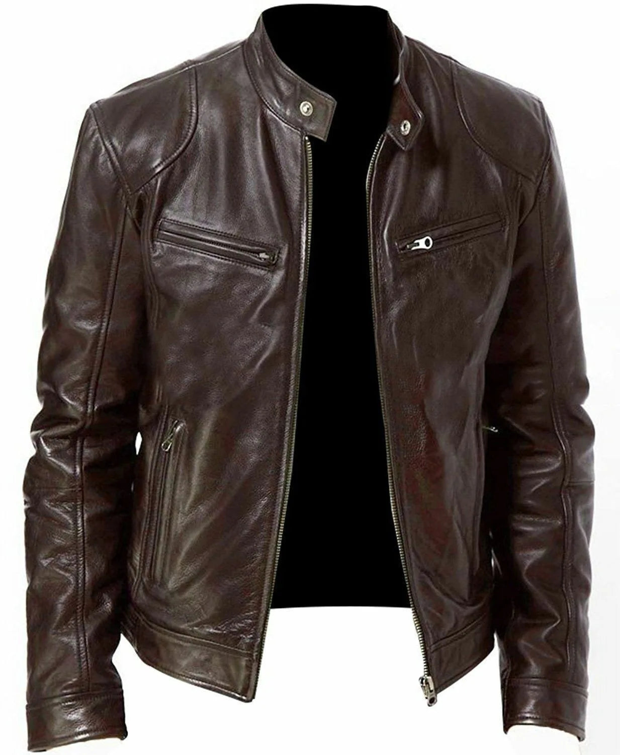 Vestes cuir biker col montant homme