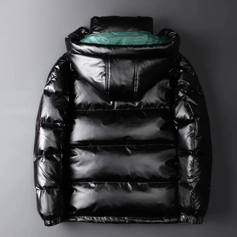 Veste doudoune noir d'hiver brillante pour homme