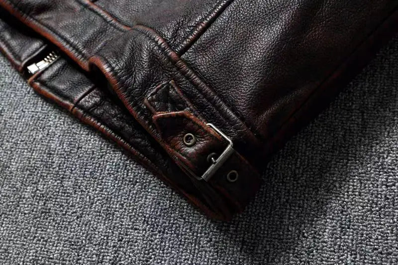 Veste style vintage en cuir de vachette véritable