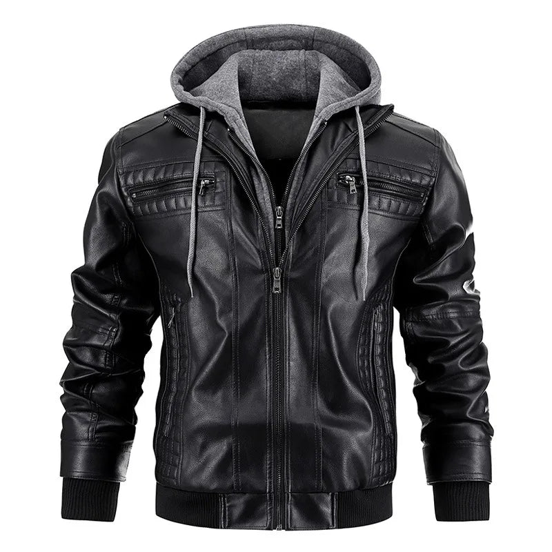 Veste en cuir à capuche homme