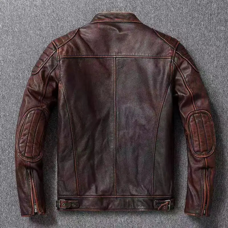 Veste style vintage en cuir de vachette véritable