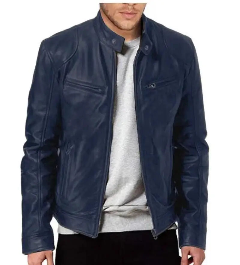 Vestes cuir biker col montant homme