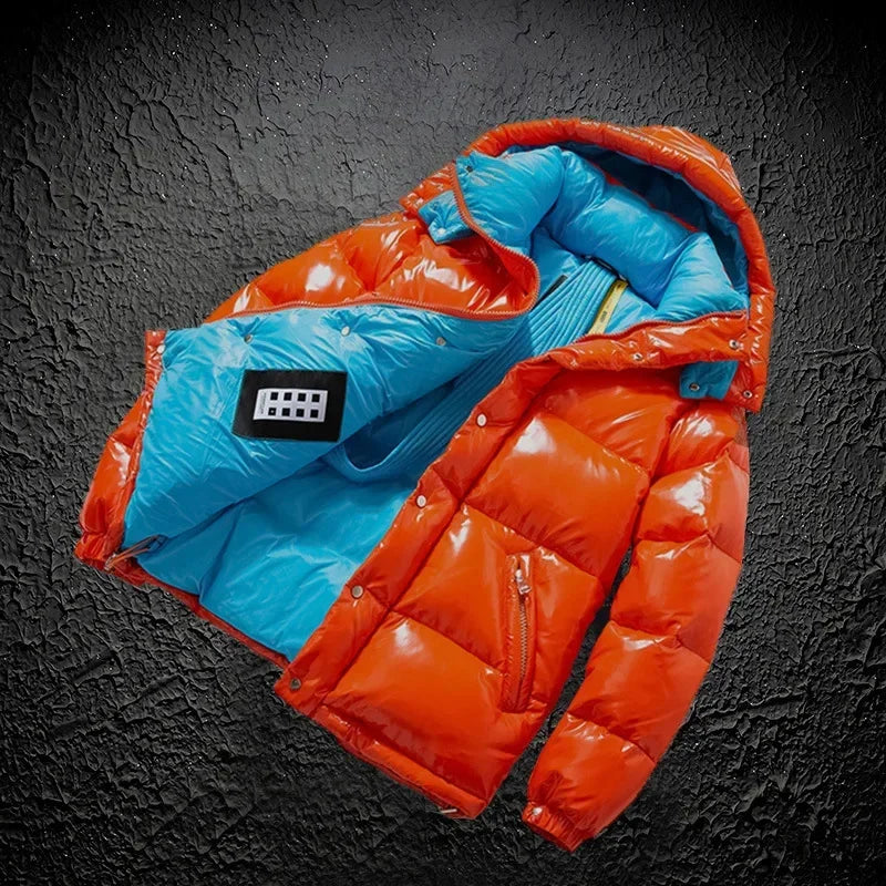 Veste doudoune noir d'hiver brillante pour homme