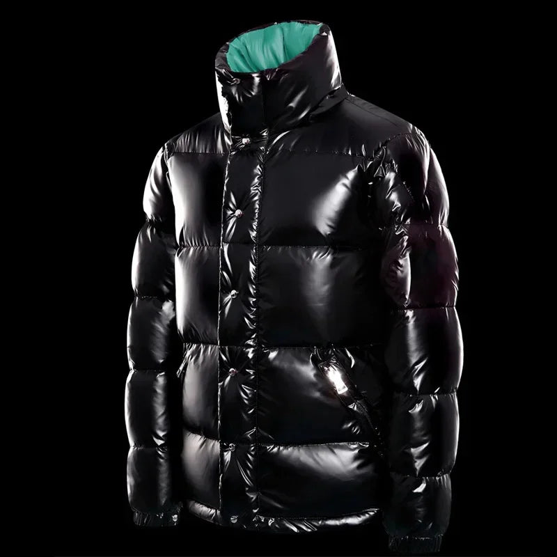 Veste doudoune noir d'hiver brillante pour homme