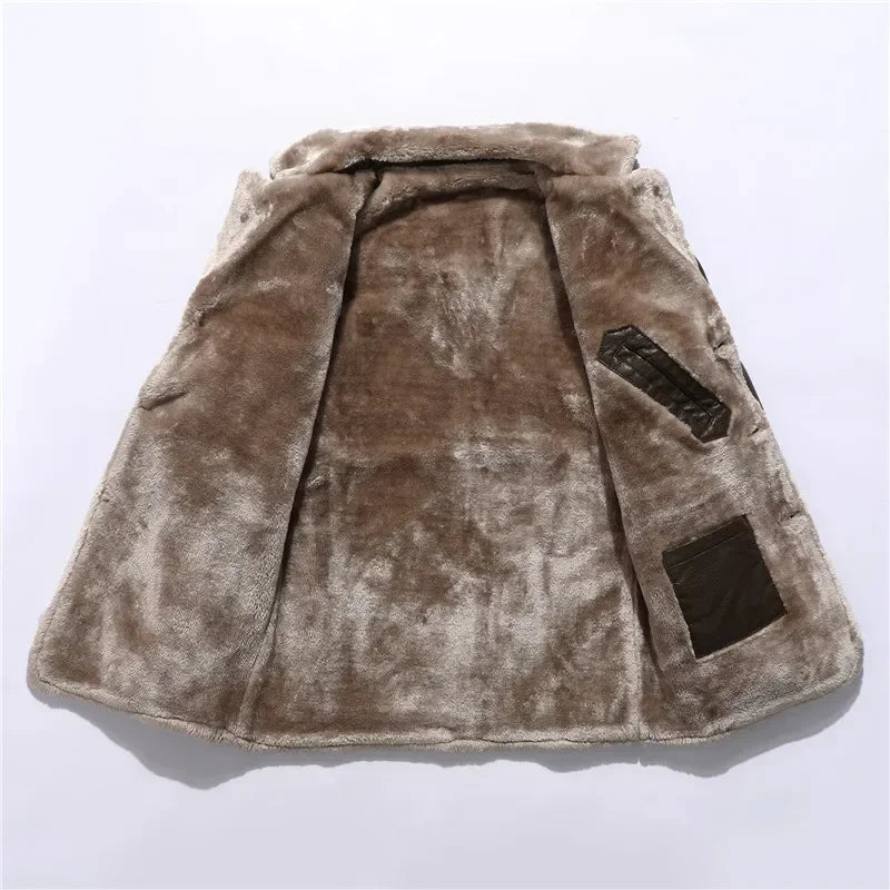 Veste longue Veste Simili Cuir Fourrure Homme