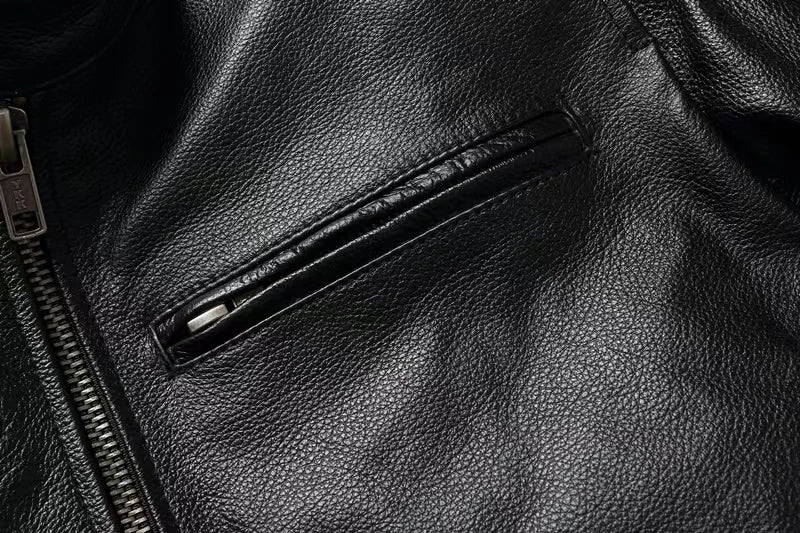Veste style vintage en cuir de vachette véritable
