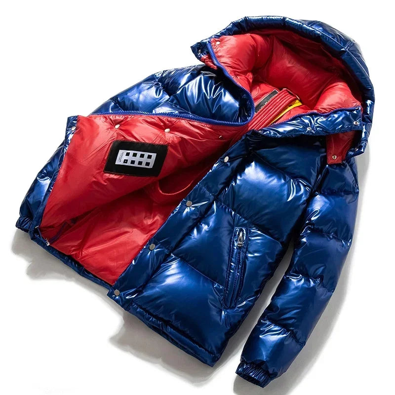 Veste doudoune noir d'hiver brillante pour homme