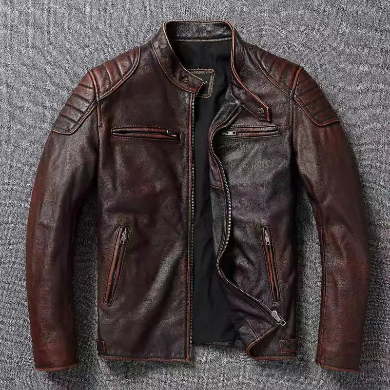 Veste style vintage en cuir de vachette véritable
