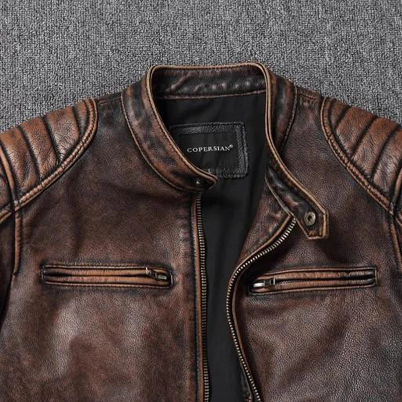 Veste style vintage en cuir de vachette véritable