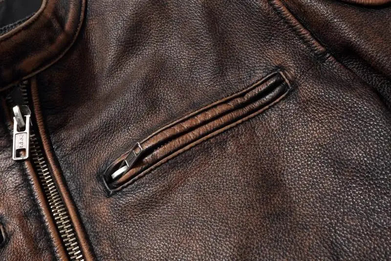Veste style vintage en cuir de vachette véritable