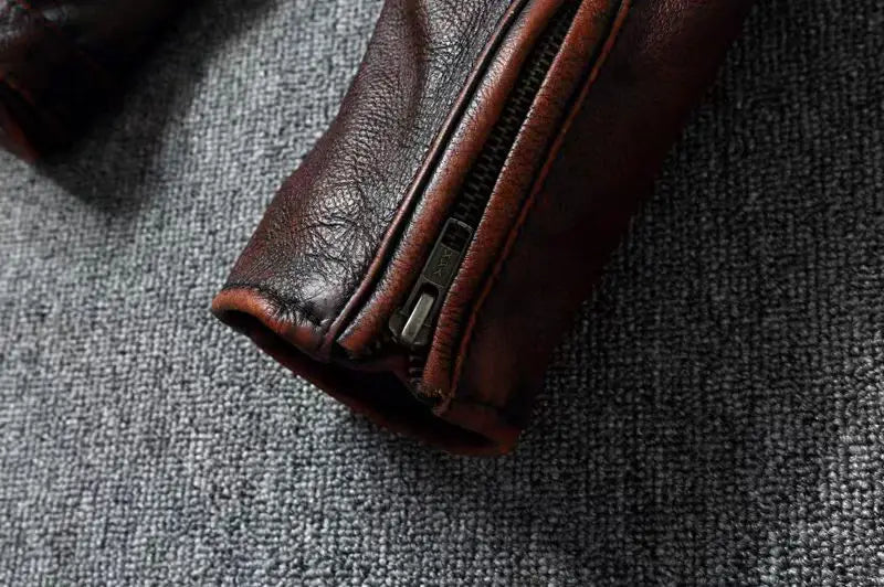 Veste style vintage en cuir de vachette véritable