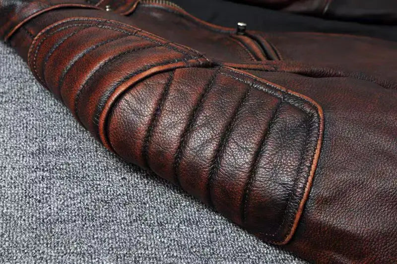 Veste style vintage en cuir de vachette véritable