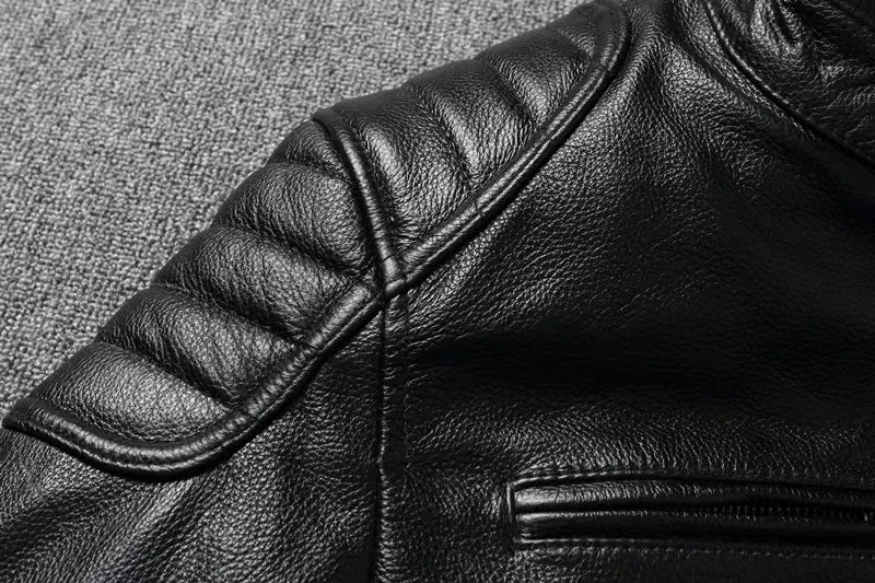 Veste style vintage en cuir de vachette véritable