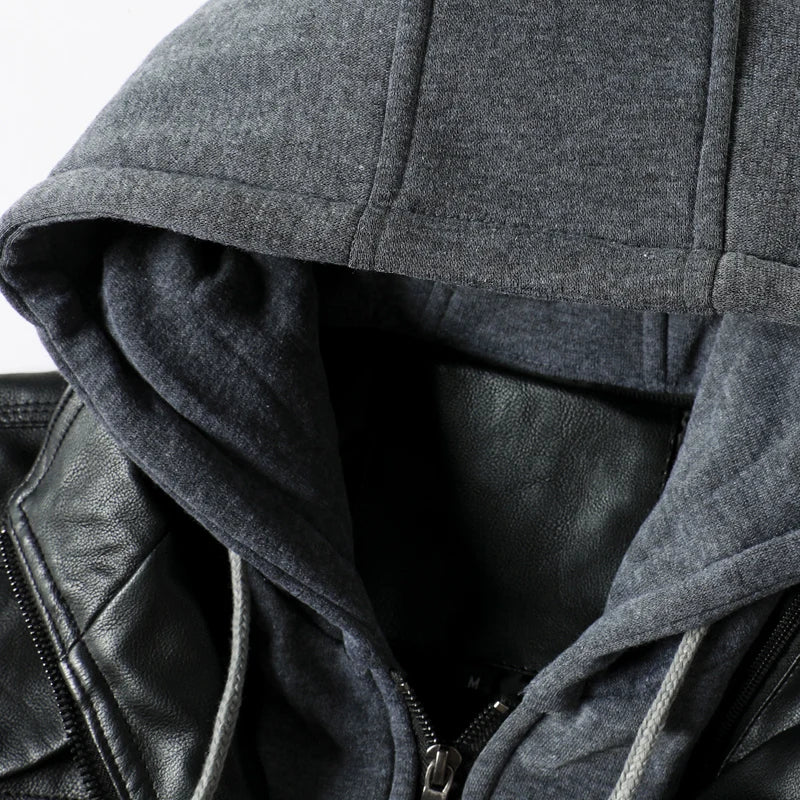 Veste en cuir à capuche homme