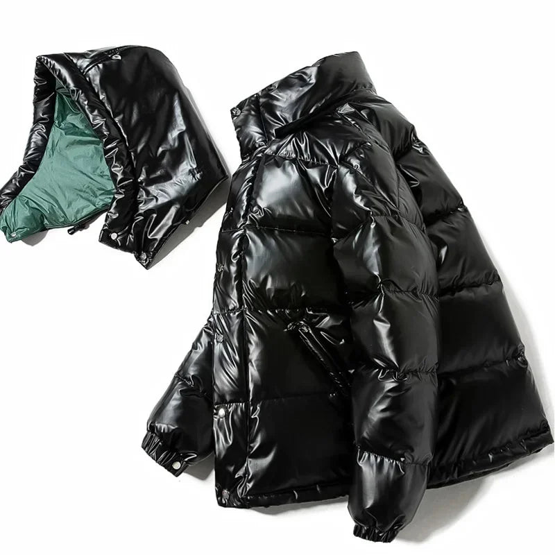 Veste doudoune noir d'hiver brillante pour homme