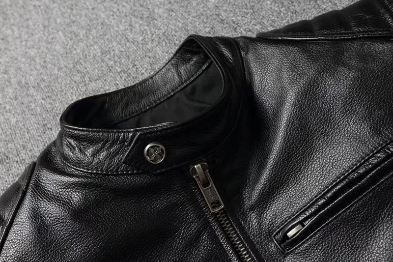 Veste style vintage en cuir de vachette véritable