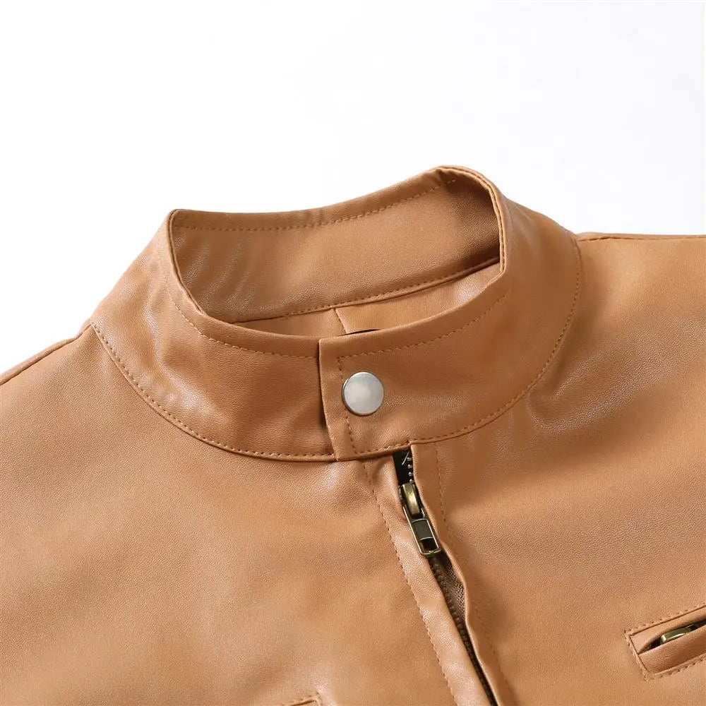 Vestes simili cuir biker marron