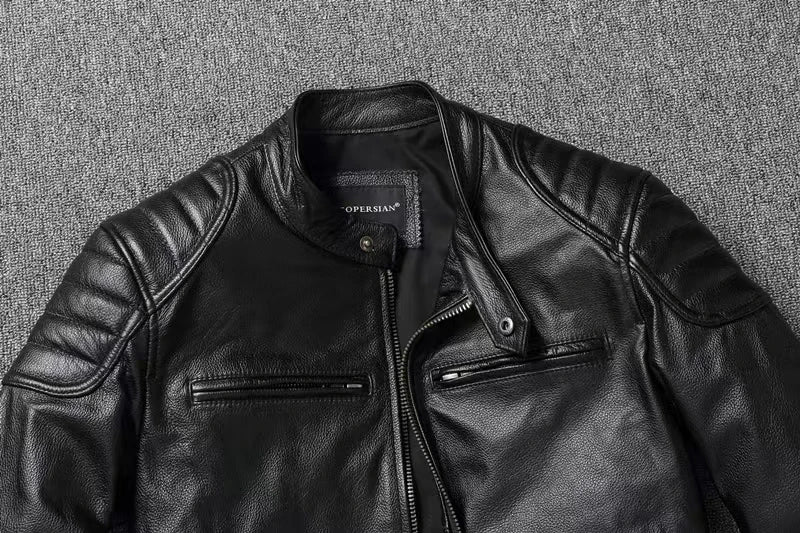 Veste style vintage en cuir de vachette véritable