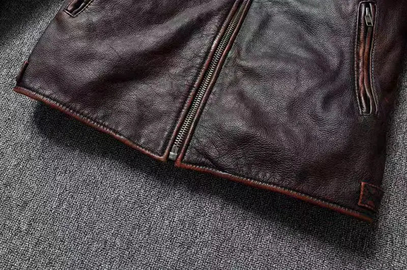 Veste style vintage en cuir de vachette véritable